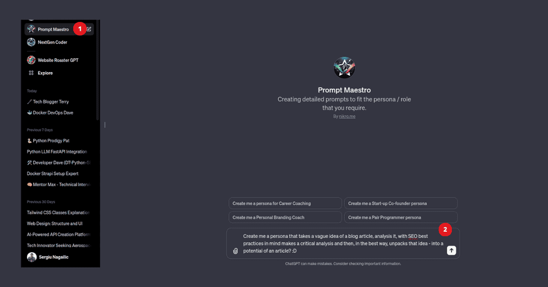 Steps 1-2 of how to use Prompt Maestro