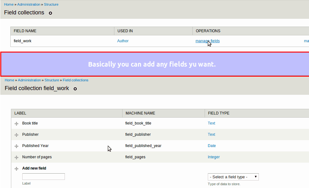 Adding fields to field collection items